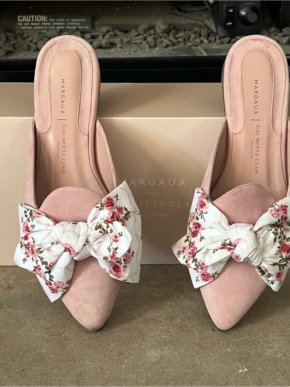Margaux Blush Suede Slide Mules with Floral Bow Accent gal meets glam collection - Picture 5 of 7